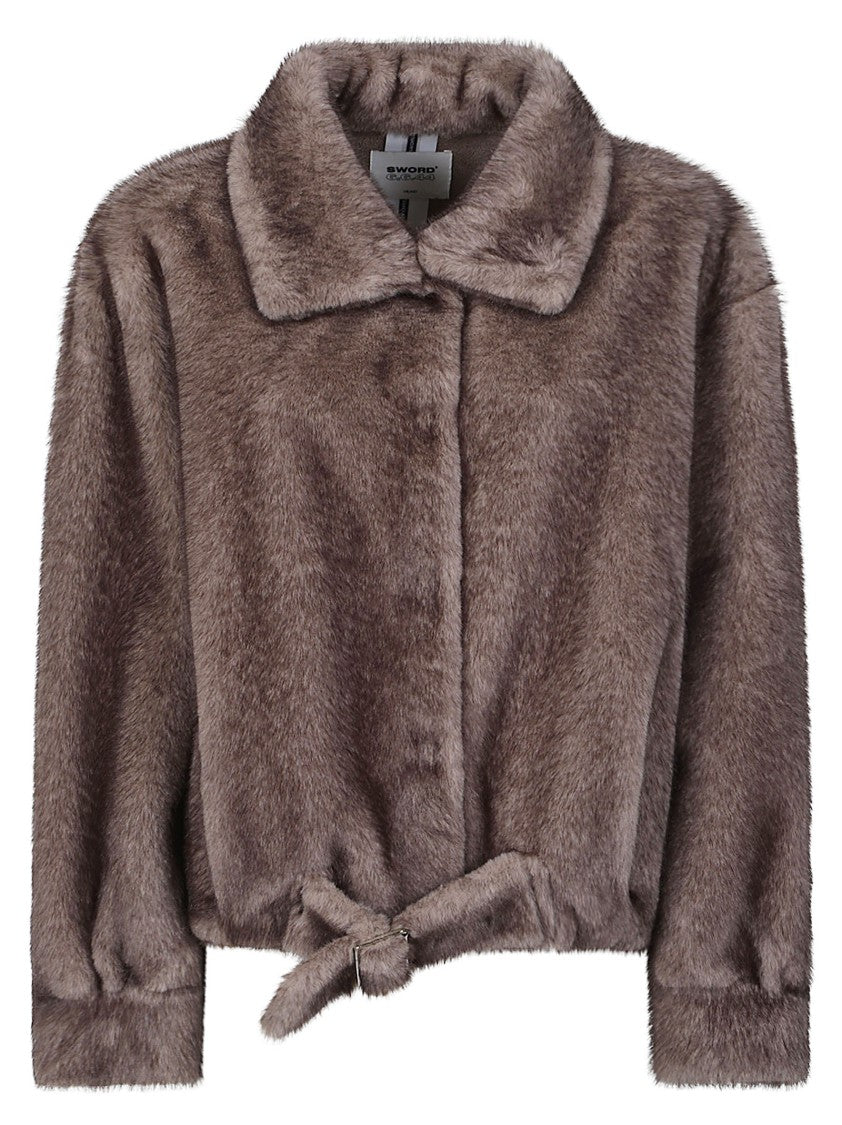 S.W.O.R.D 6.6.44 Plush Adjustable Tie Hem Faux Fur Bomber Jacket