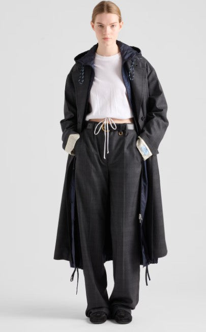 Prada Tailored Wide-Leg Trousers With Classic Plaid Pattern