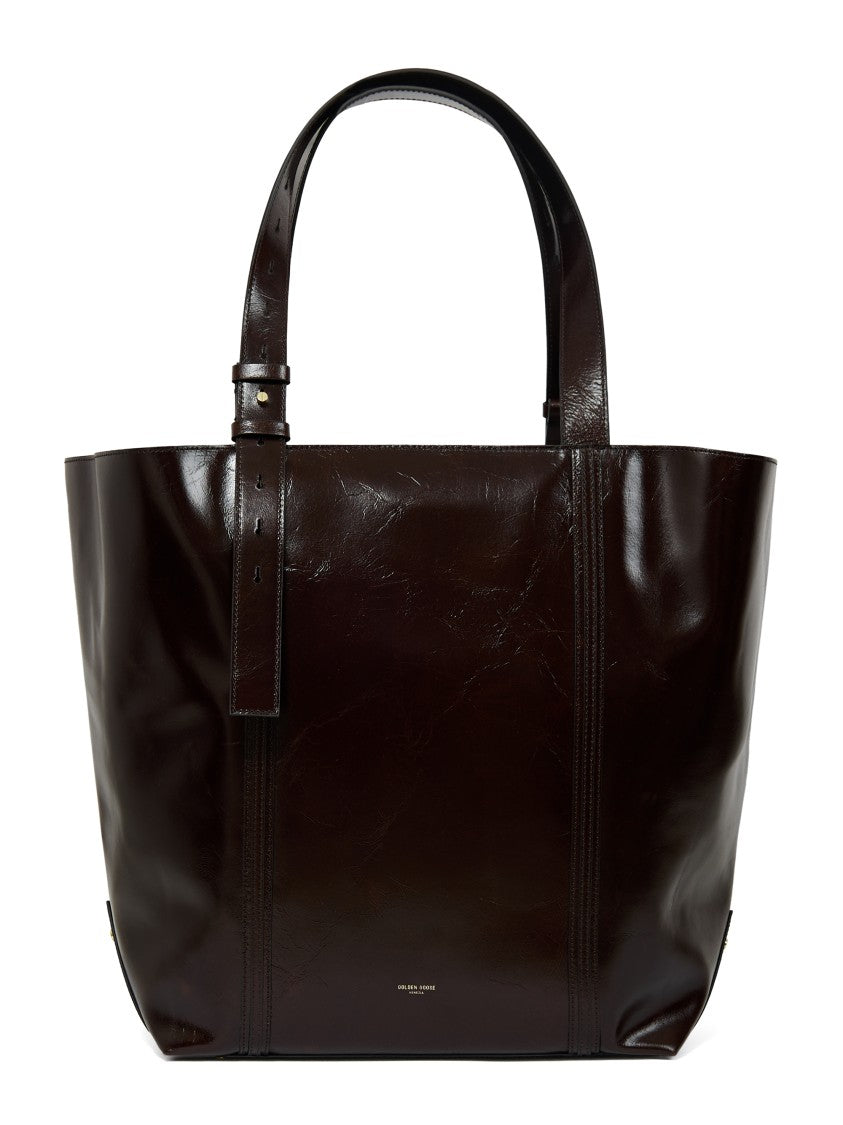 Golden Goose Textured Dark Brown Leather Shopping Bag