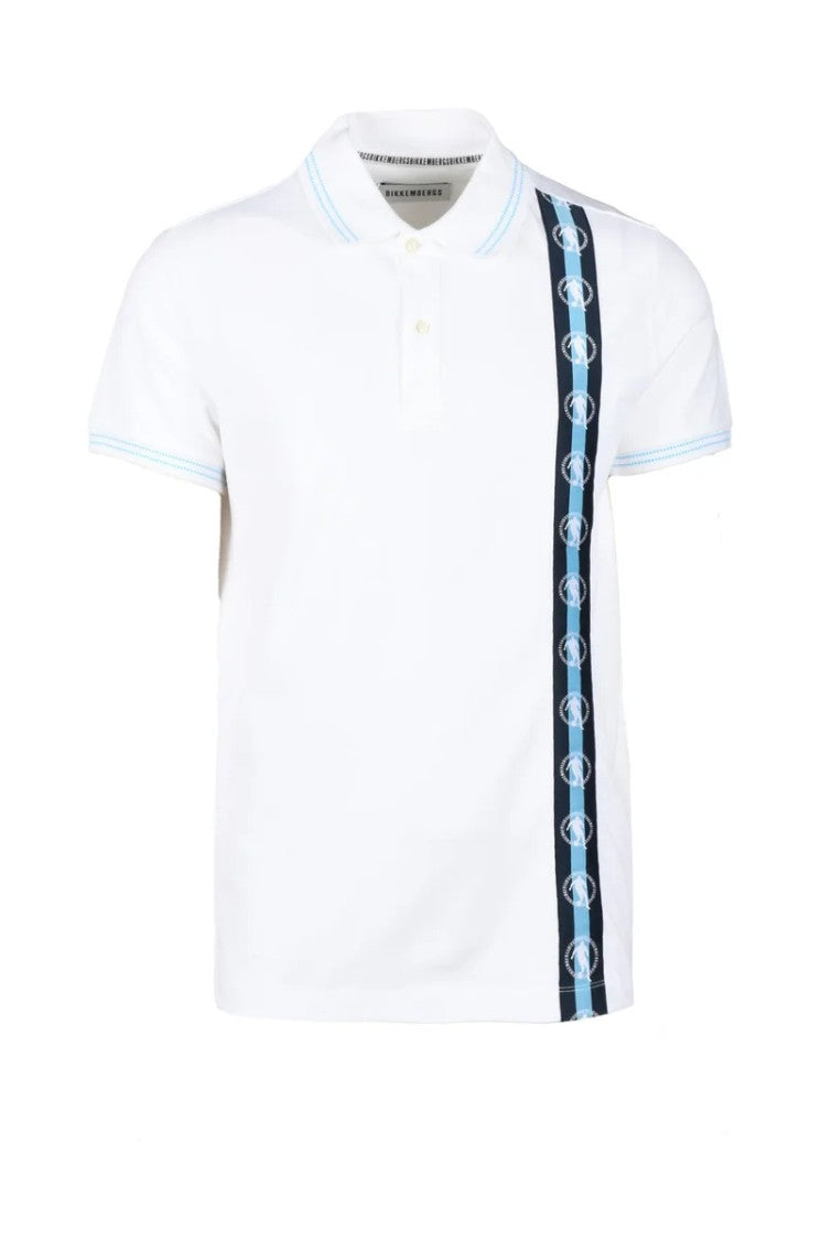 Bikkembergs White Striped Stretch Polo Shirt