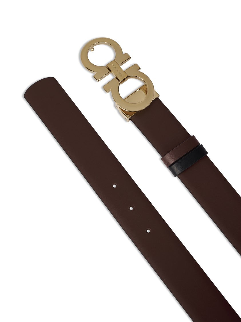 Ferragamo High-Quality Leather Belt With Gold-Tone Buckle