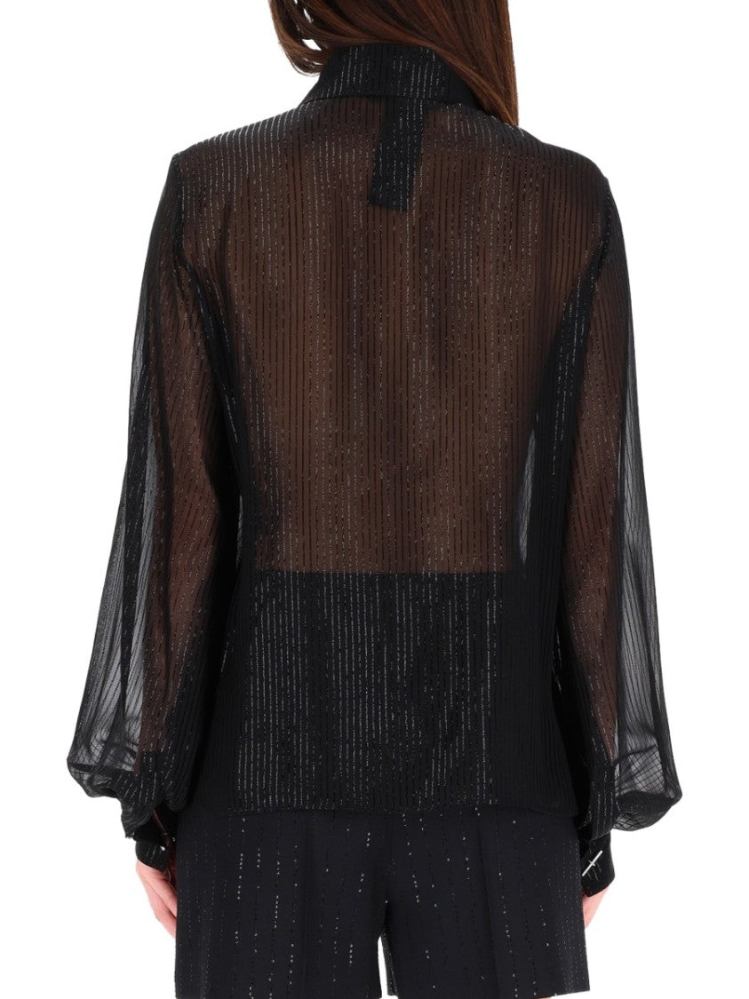 Max Mara Sheer Bow Tie Silk-Blend Blouse