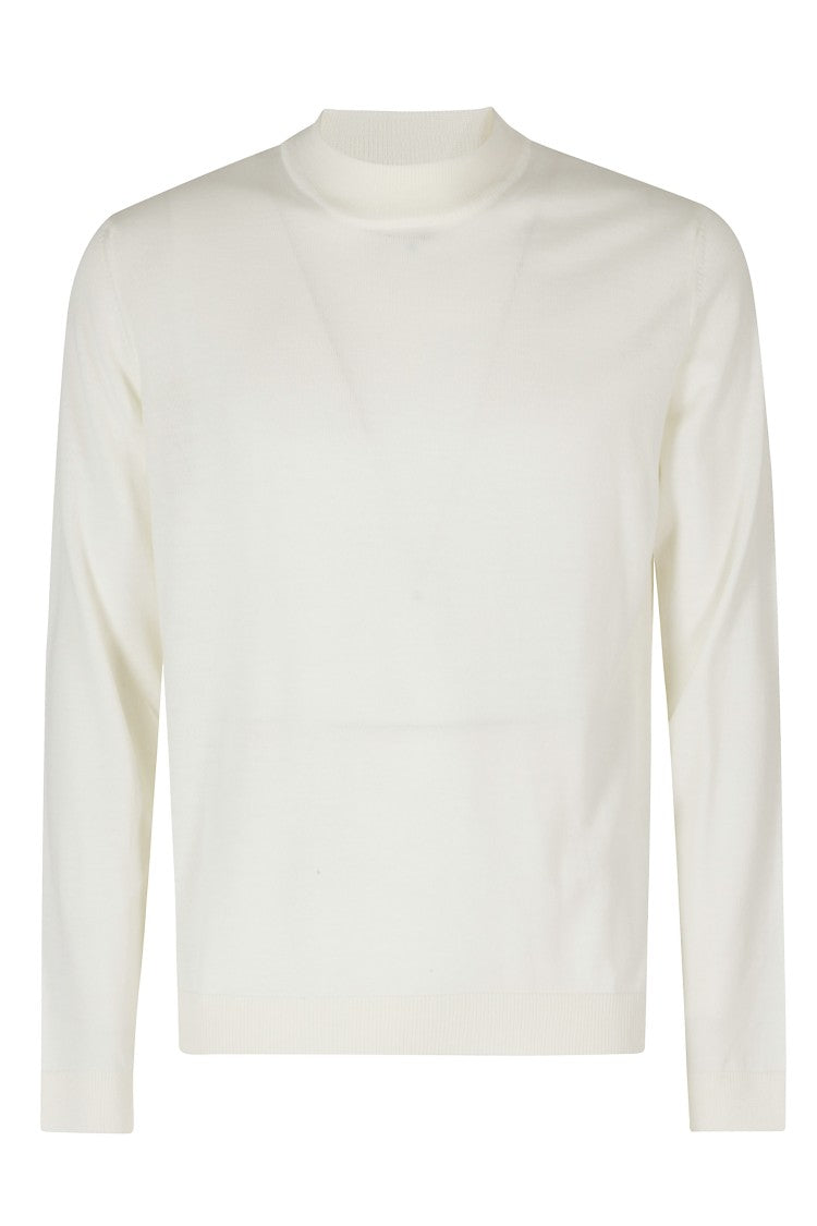 Roberto Collina White Slightly High-Neck Ribbed Merino Wool Turtleneck