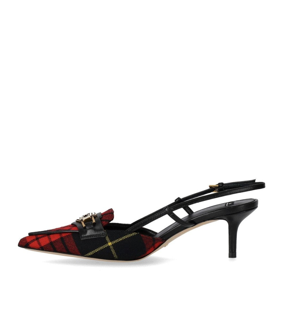 Elisabetta Franchi Black And Red Tartan Slingback Pump