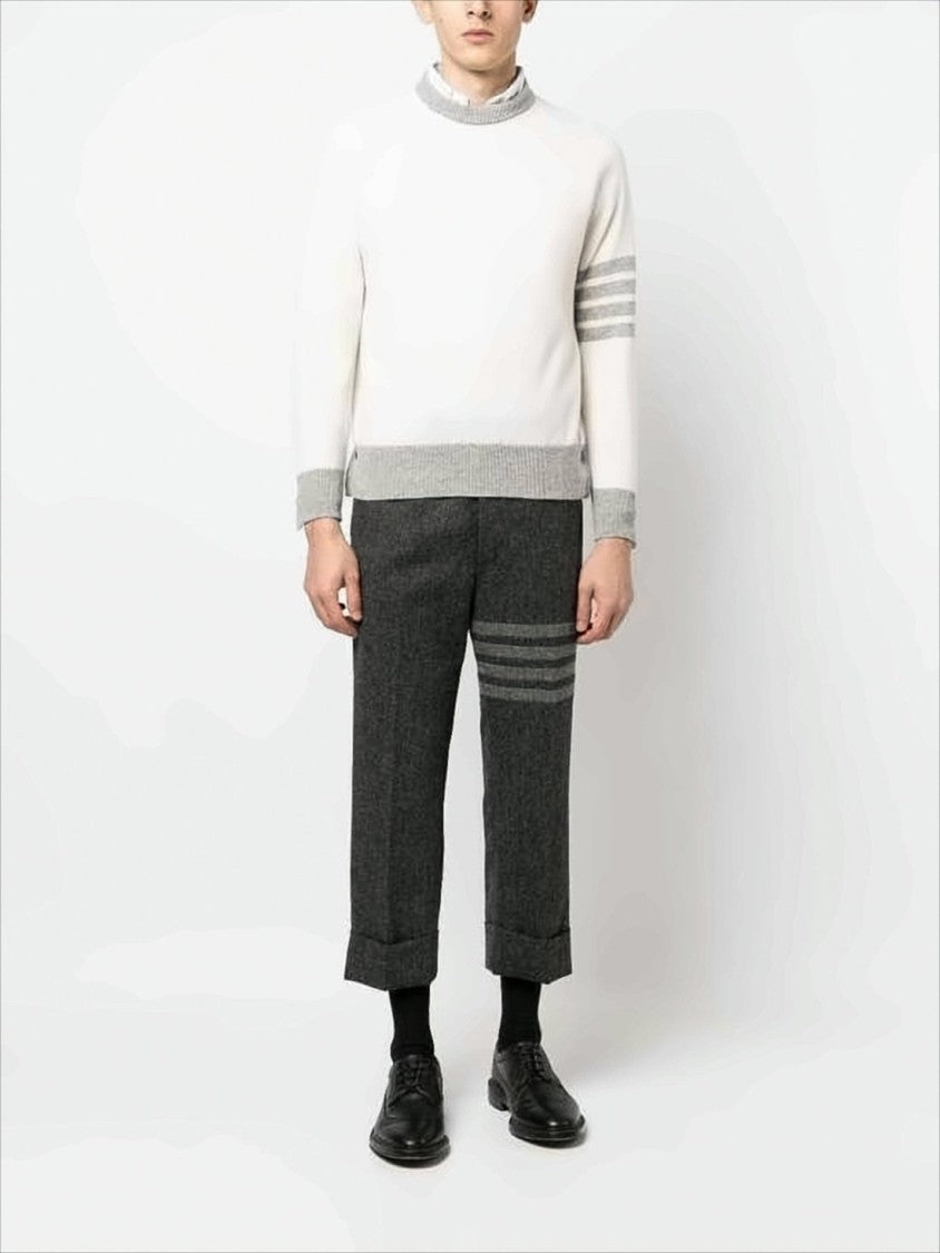Thom Browne Tailored Cropped Suit Pants With Herringbone Texture And Four-Stripe Detail