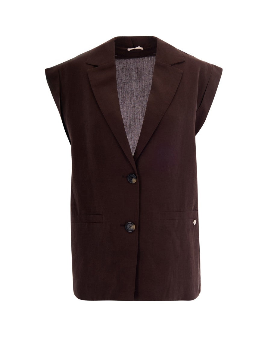 Liu Jo Pinstripe Linen-Blend Gilet With Classic Notch Lapel