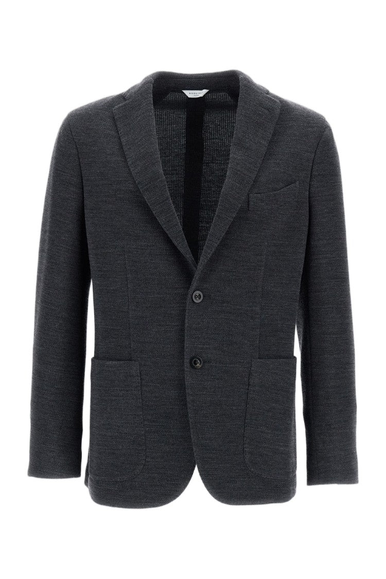 Boglioli Gray Wool-Blend Single-Breasted Blazer