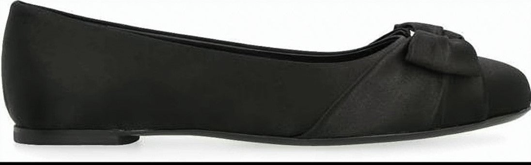 Salvatore Ferragamo Rounded Toe Black Fabric Flats