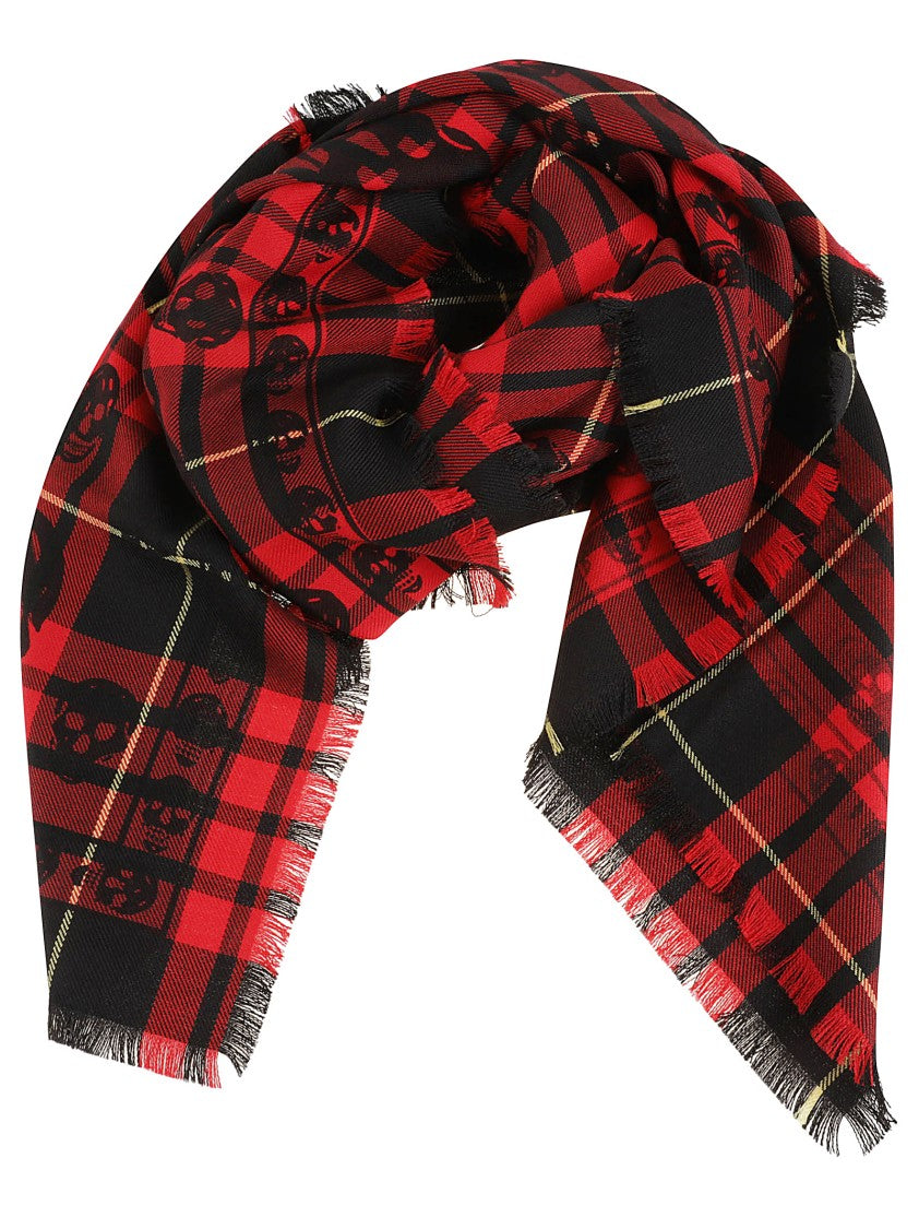 Alexander Mcqueen Plaid Wool Scarf With Skull Motifs