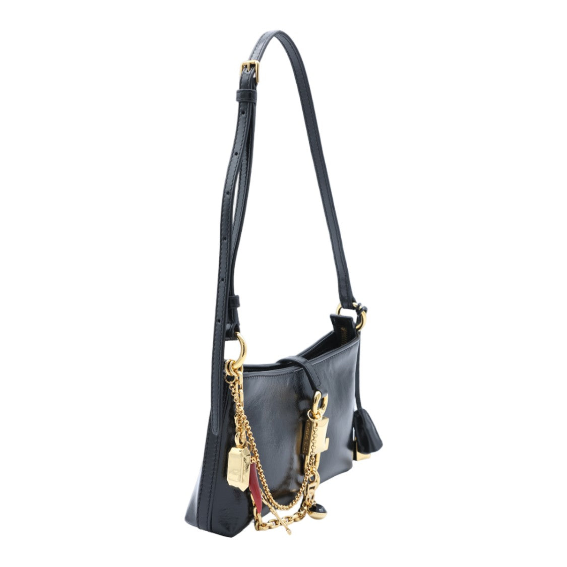 Dolce & Gabbana Glossy Black Shoulder Bag With Gold-Tone Hardware