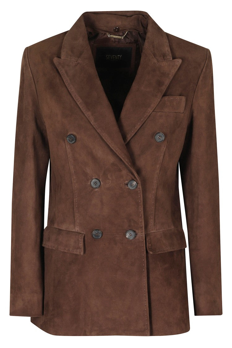 Seventy Brown Double-Breasted Flap Pockets Suede Jacket