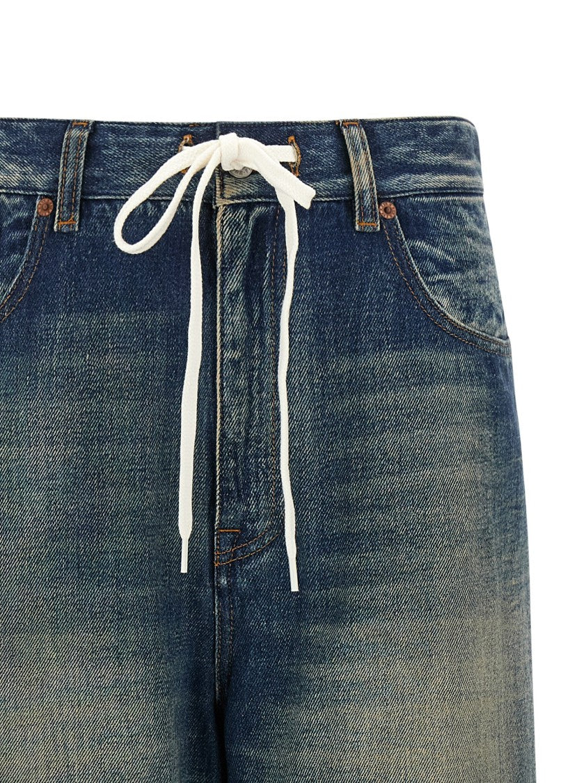 Mm6 By Maison Margiela Stone-Washed Delavé Cotton Wide Leg Jeans