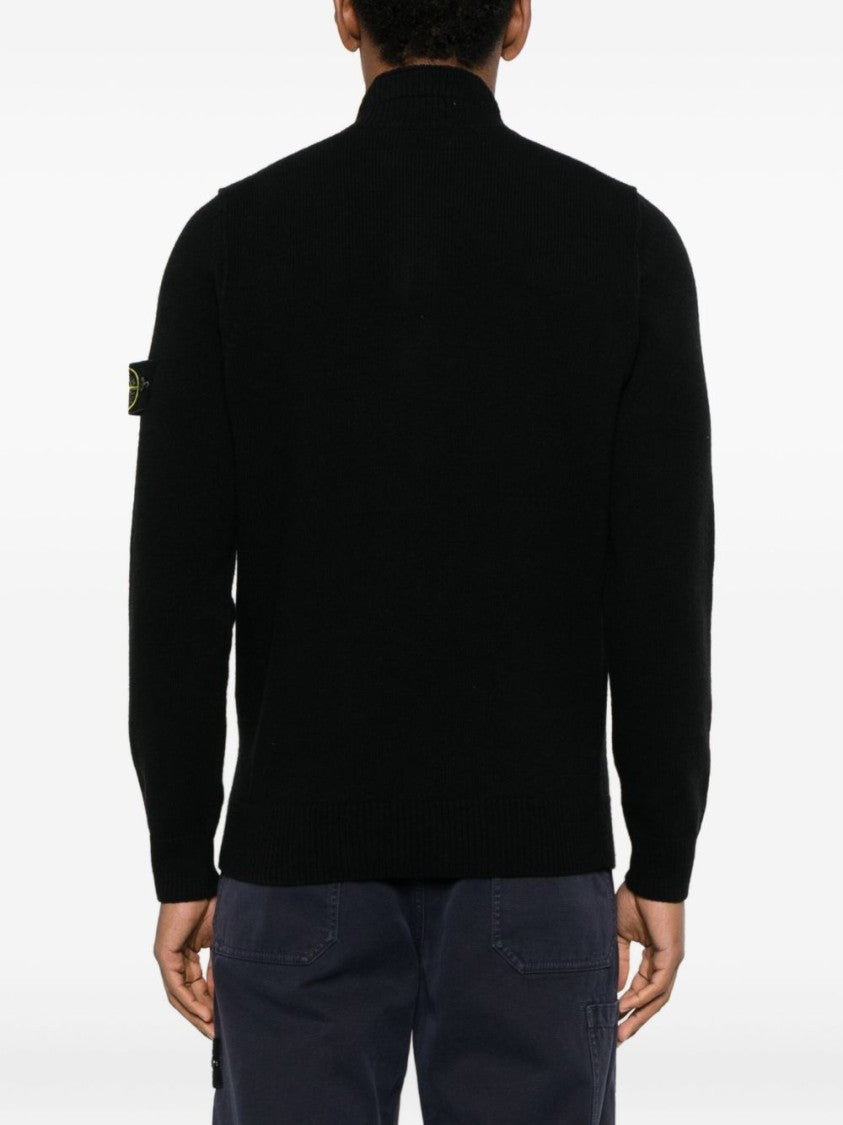 Stone Island Black Long-Sleeve Knit High Collar Top