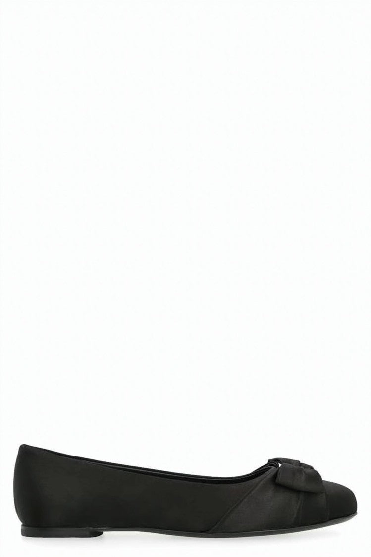 Salvatore Ferragamo Rounded Toe Black Fabric Flats