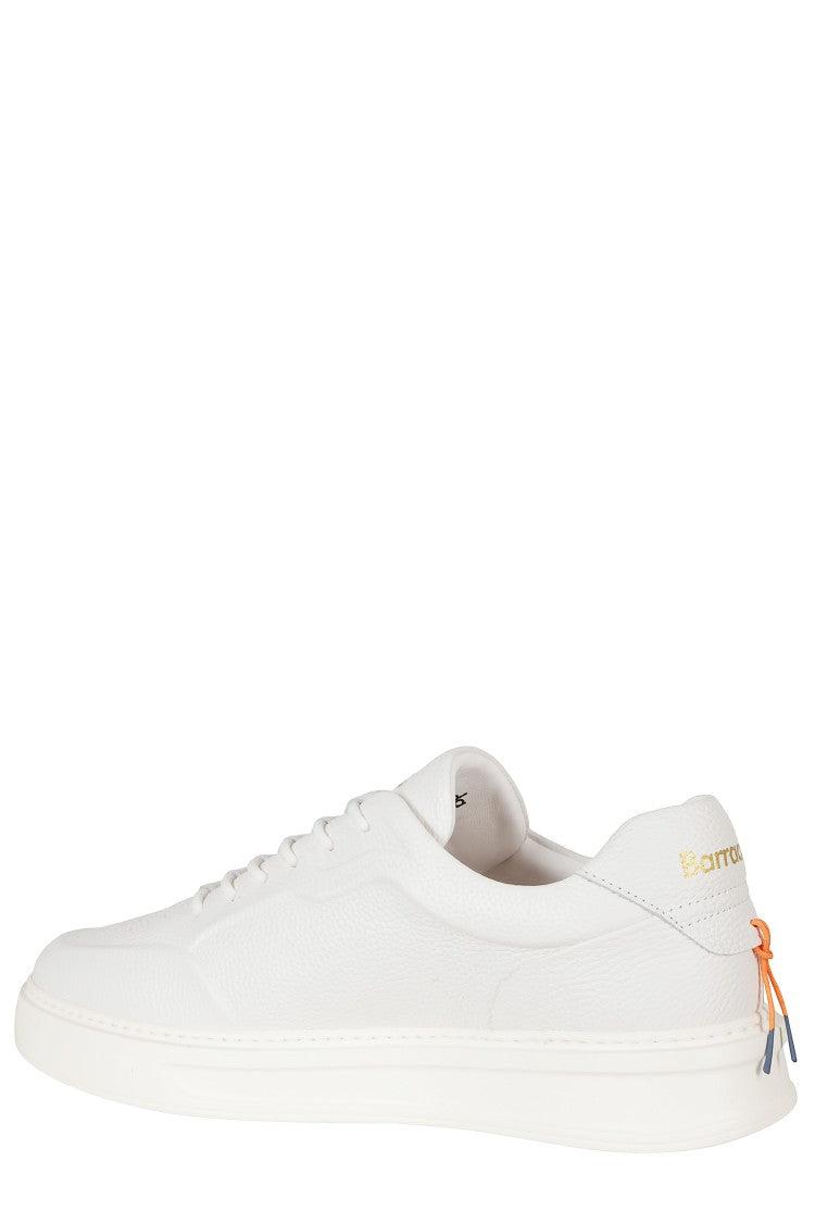 Barracuda Phoenix White Low-Top Gold Logo Leather Sneakers
