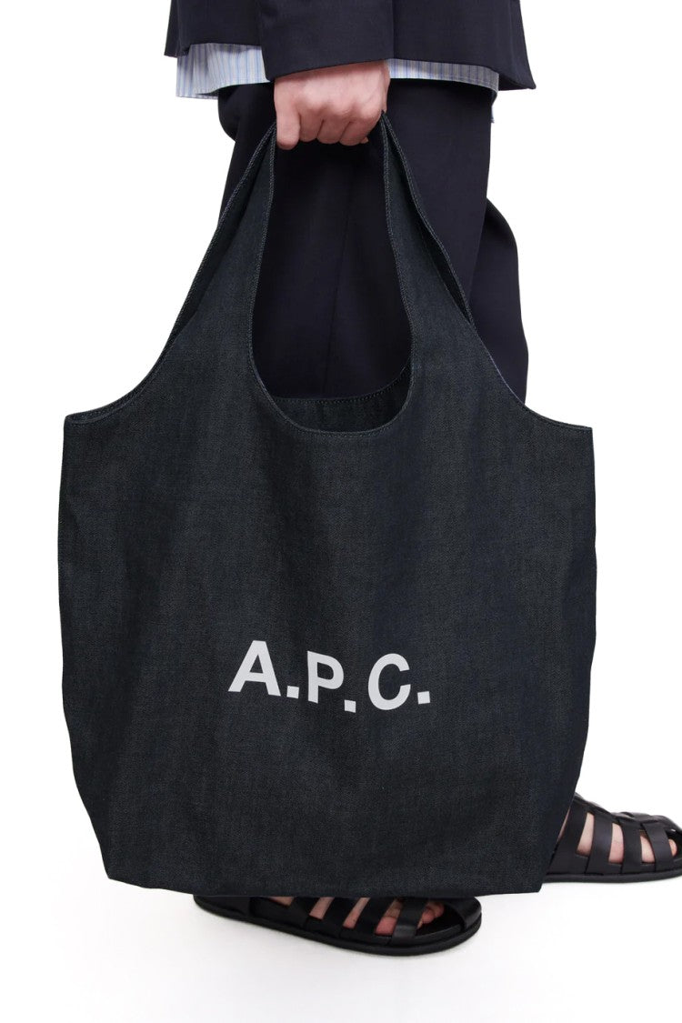 A.P.C. Ninon Contrasting Logo Denim Tote Bag