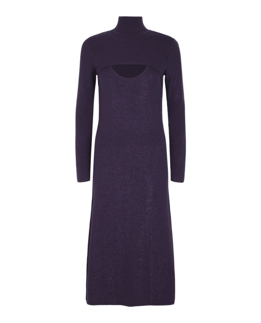 Ferragamo Midi Dress With Mock Neck And Metallic Lamé Accents