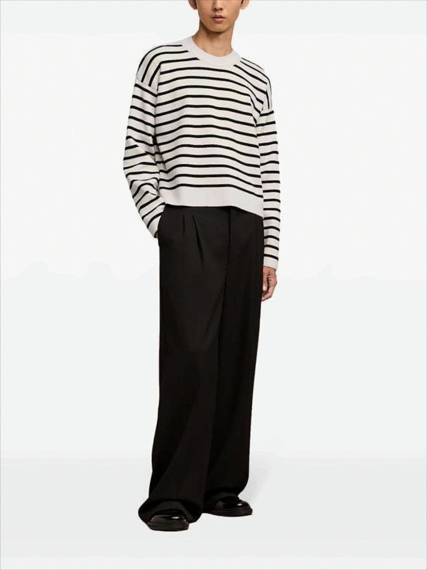 Ami Cropped Knit Sweater With Classic Striped Pattern
