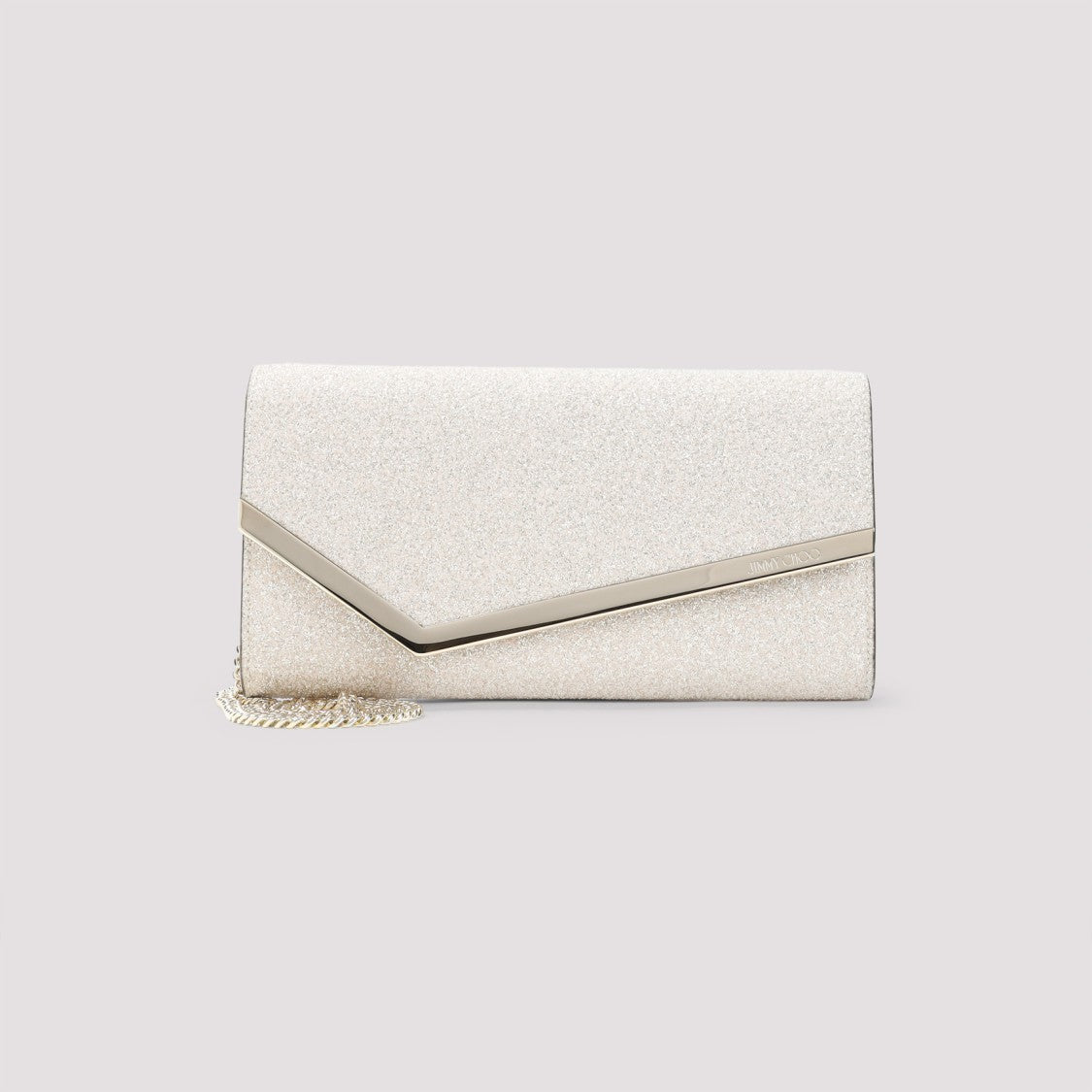Jimmy Choo Glitter-Accented Leather Clutch With Chain Strap