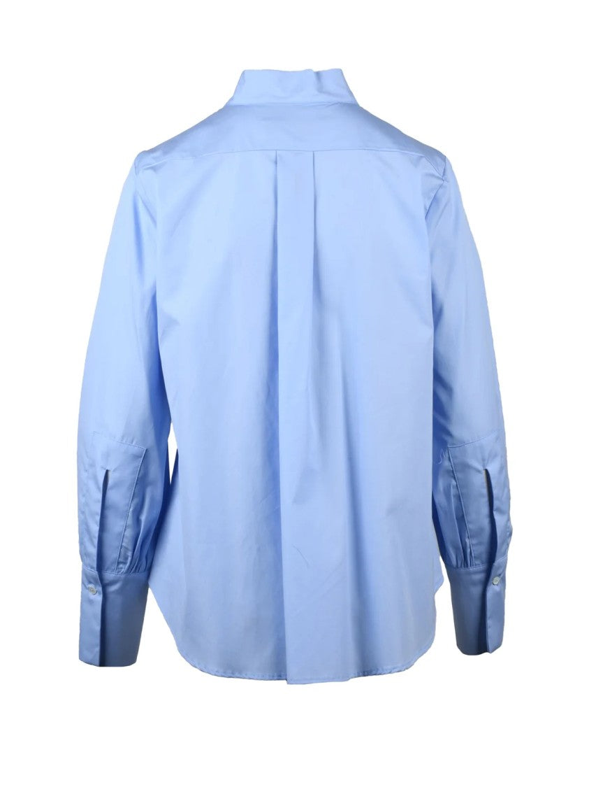 Beatrice.B Light Blue High Neckline Tie Detail Cotton Shirt