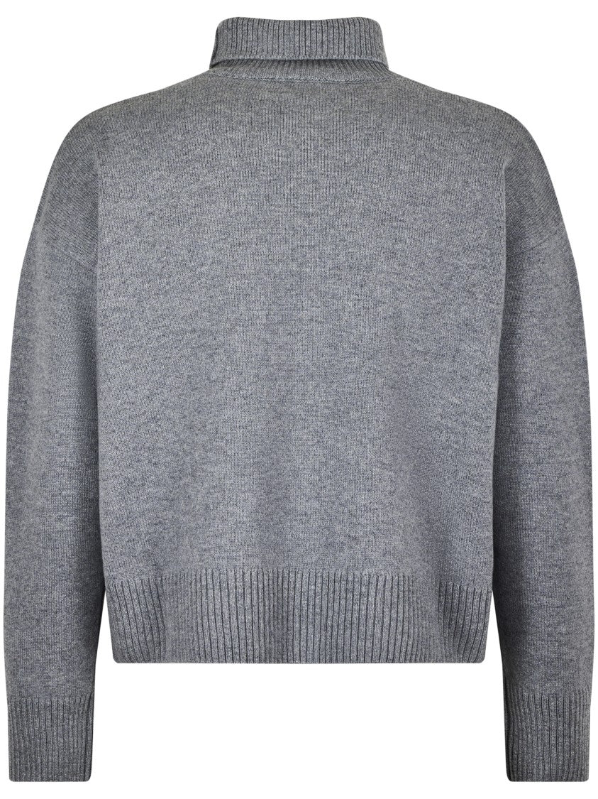 Ami High-Neck Grey Knit Sweater