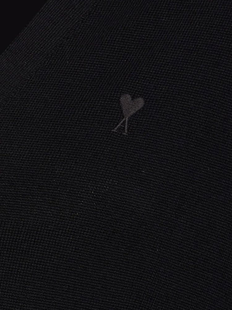 Ami Paris Black V-Neck Embroidered Emblem Wool Cardigan