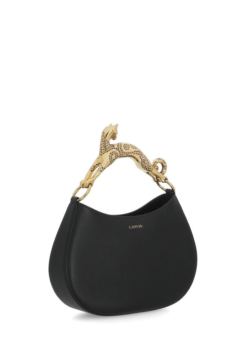 Lanvin Black Metal Cat Handle Crescent Leather Shoulder Bag