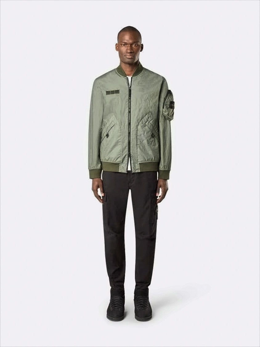 Stone Island Lightweight Crinkled Texture Bomber Jacket With Flap Pockets