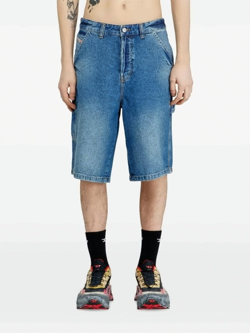 Diesel Blue D-Livery-W-Short Cotton Denim Shorts