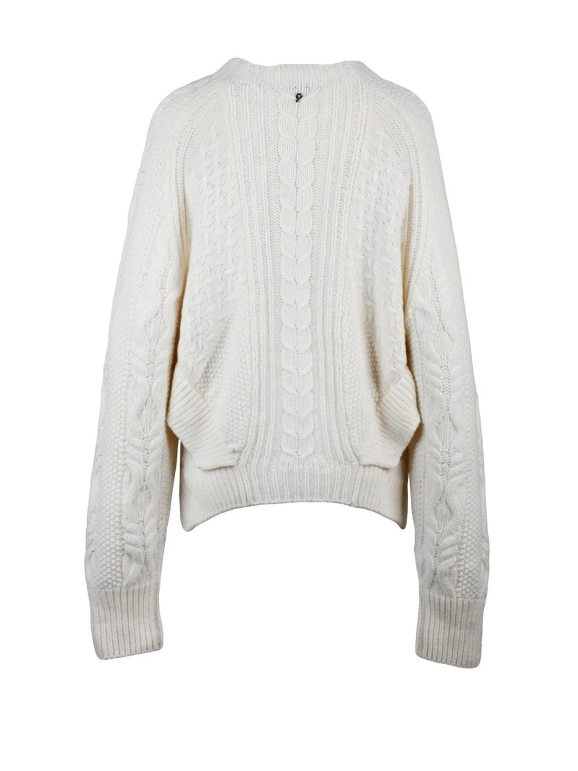 Dondup Asymmetric Knit Wool Sweater With Unique Cable Detailing