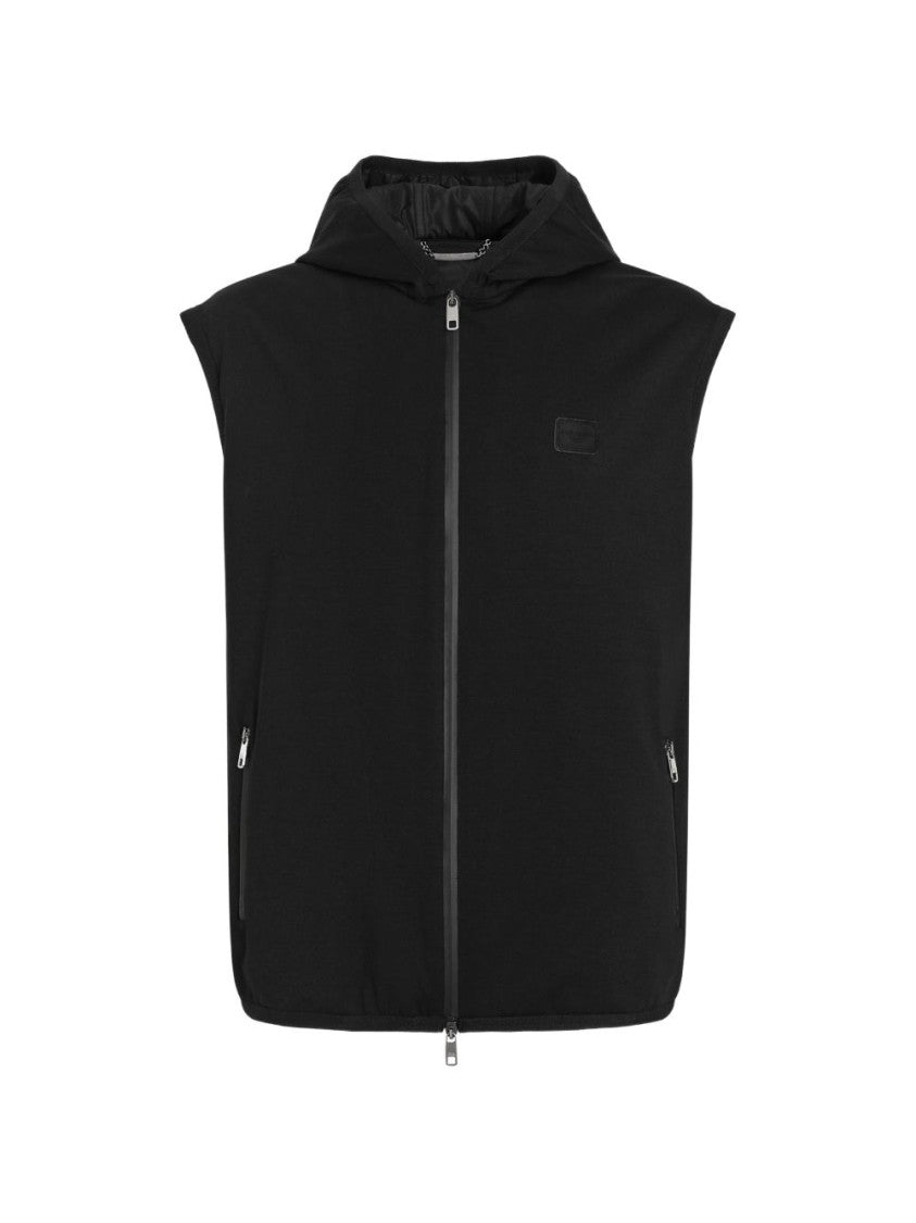 Dolce & Gabbana Black Sleeveless Hooded Zipper Jacket