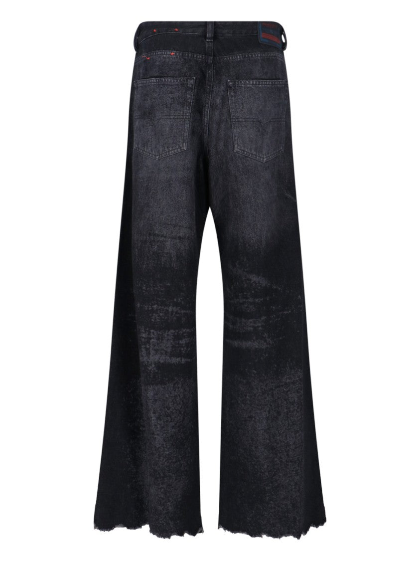 Diesel Wide-Leg Distressed Jeans With Multicolor Logo Accents