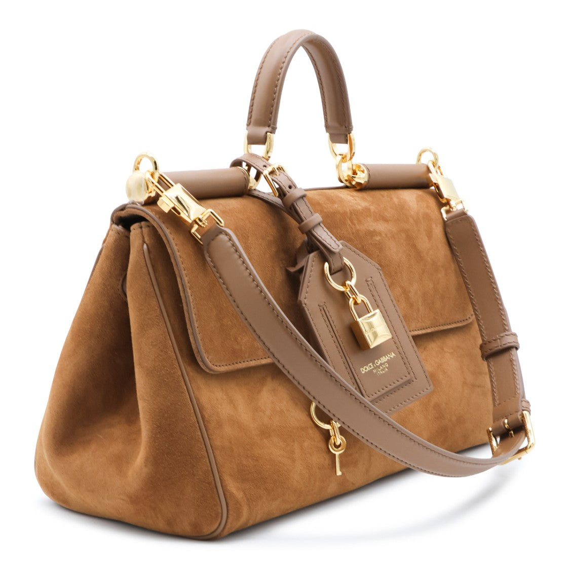 Dolce & Gabbana Structured Suede Handbag With Gold-Tone Accents And Detachable Strap