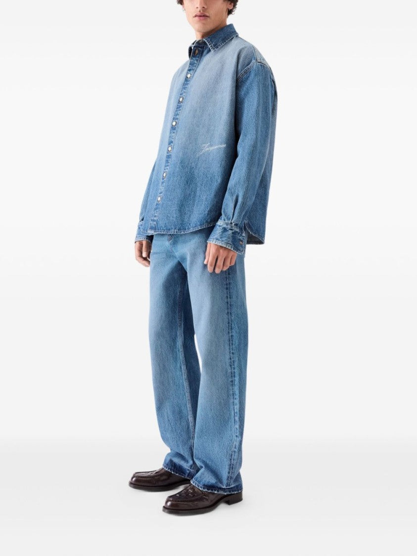 Jacquemus Denim Blue Silk And Nylon Shirt