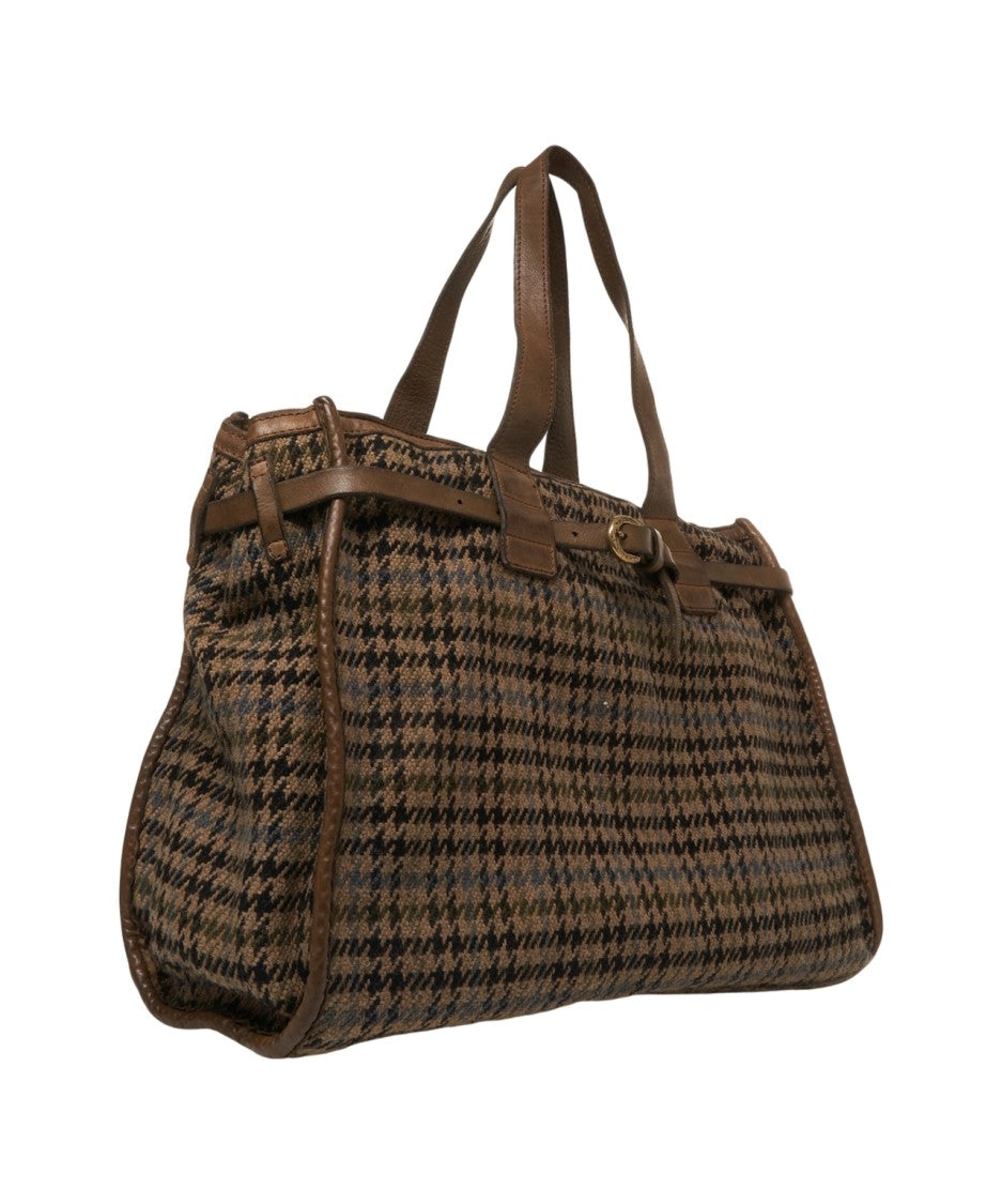 Campomaggi Houndstooth Patterned Campomaggi Shopper With Leather Accents
