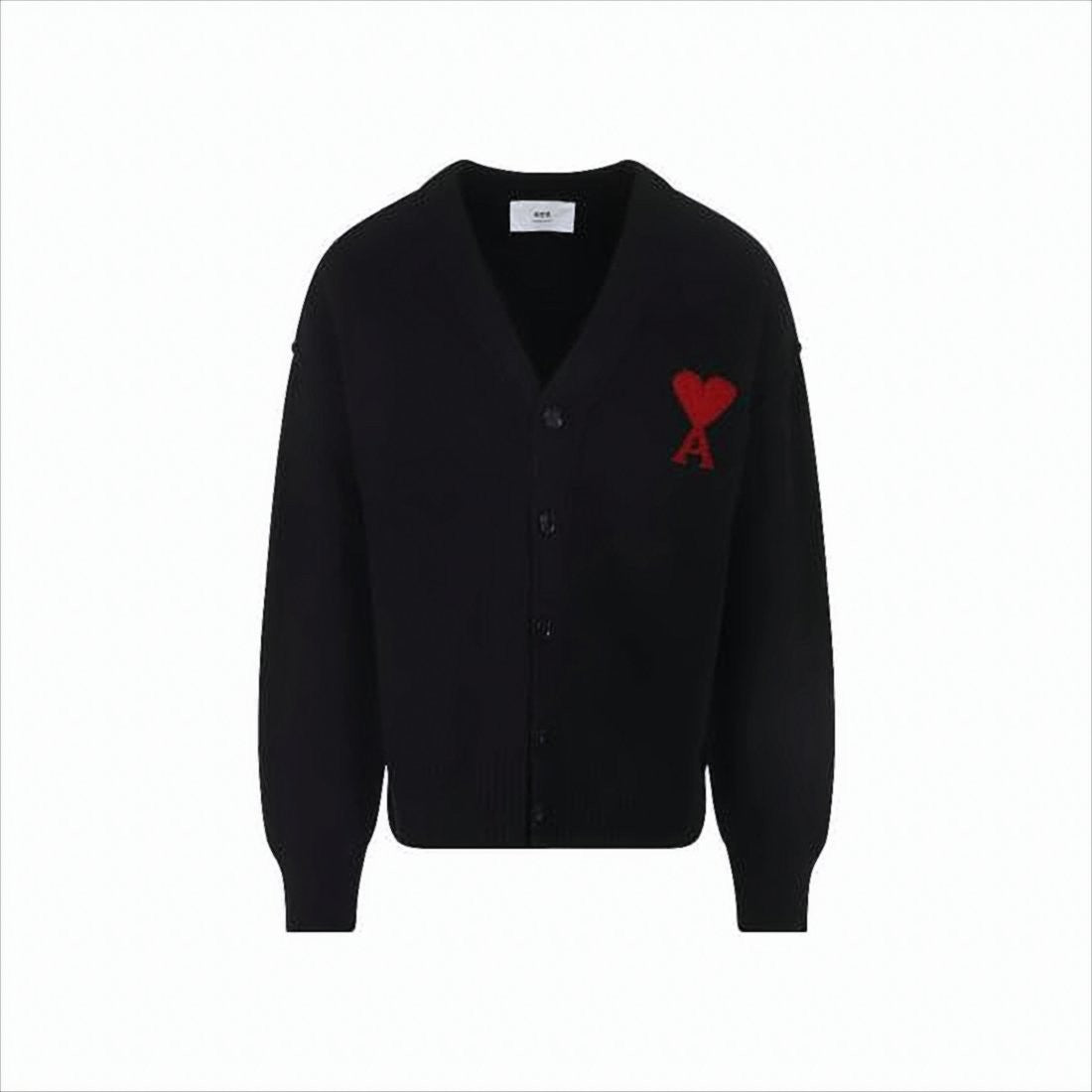 Ami V-Neck Button-Down Wool Cardigan With Heart Embroidery