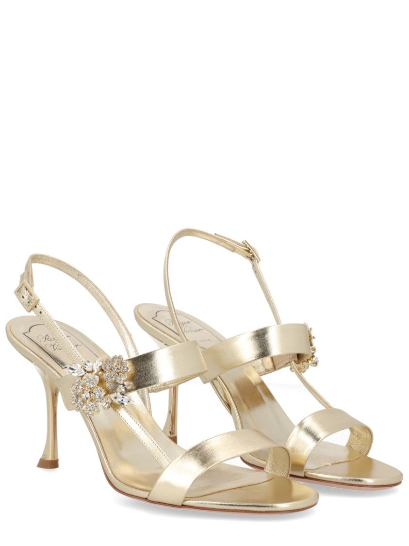 Roger Vivier Metallic Finish Crystal Embellished Sandals