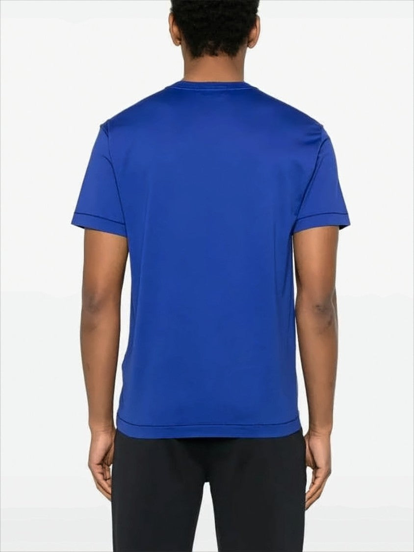 Stone Island Vibrant Blue Crew Neck T-Shirt With Iconic Patch