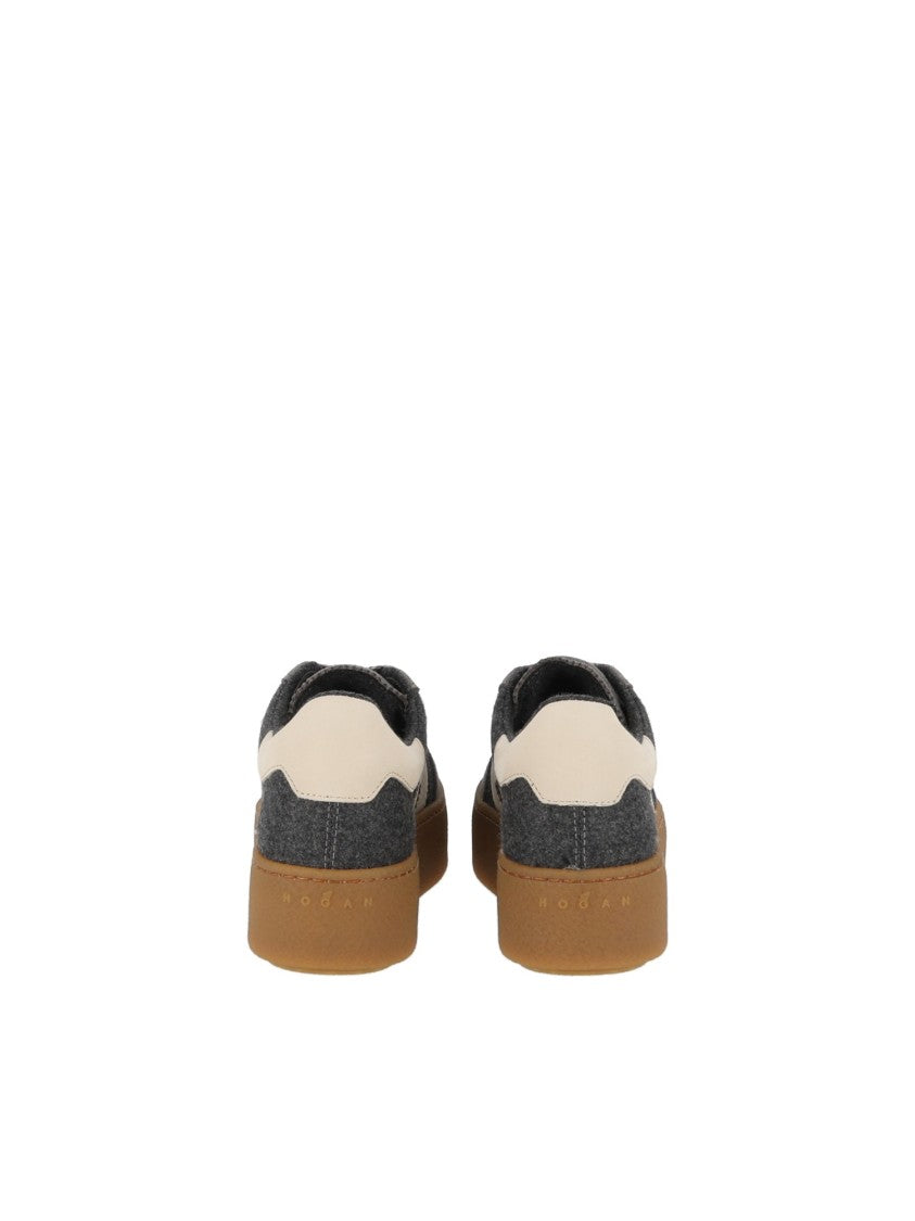 Hogan Grey Textured Cream Accent Low-Top Sneakers