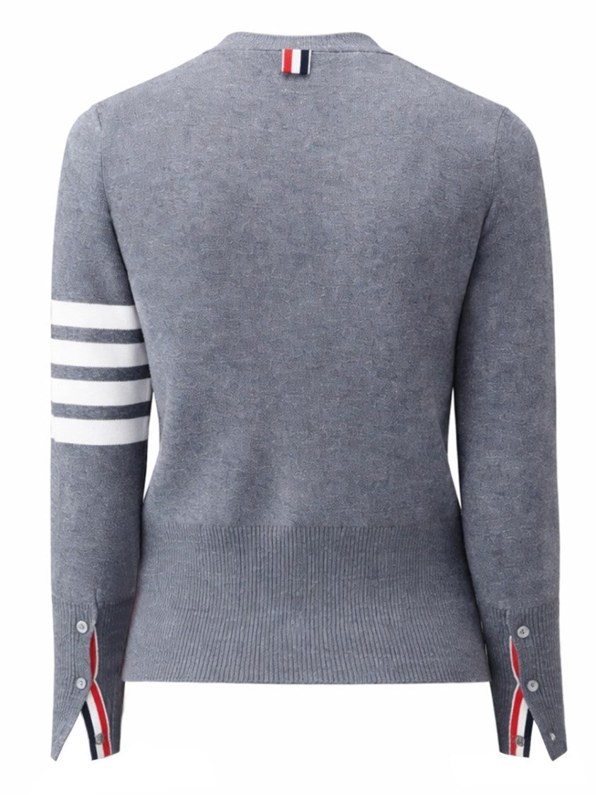 Thom Browne V-Neck Horizontal Stripes Detail Cardigan