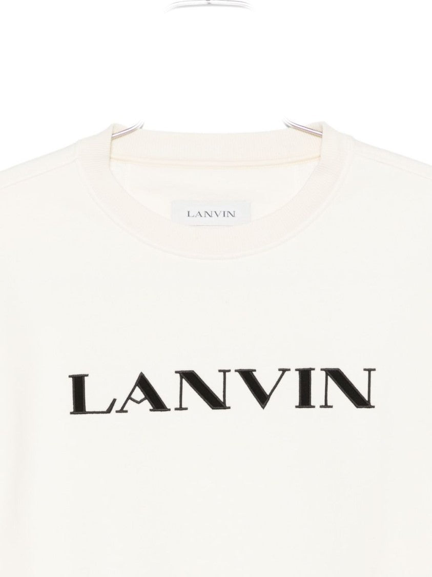 Lanvin White Cotton Embroidered Logo Crew Neck Sweater
