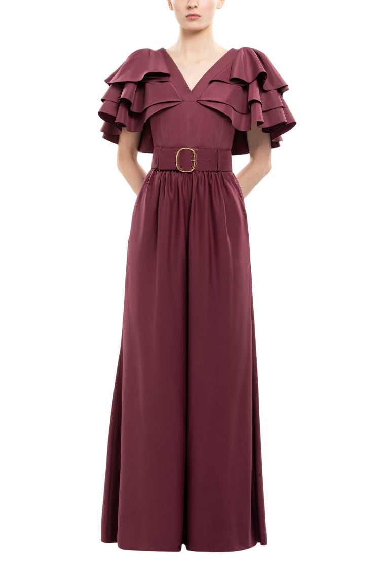 Saiid Kobeisy Ruffled Taffeta Top With Satin Wide-Legged Pants