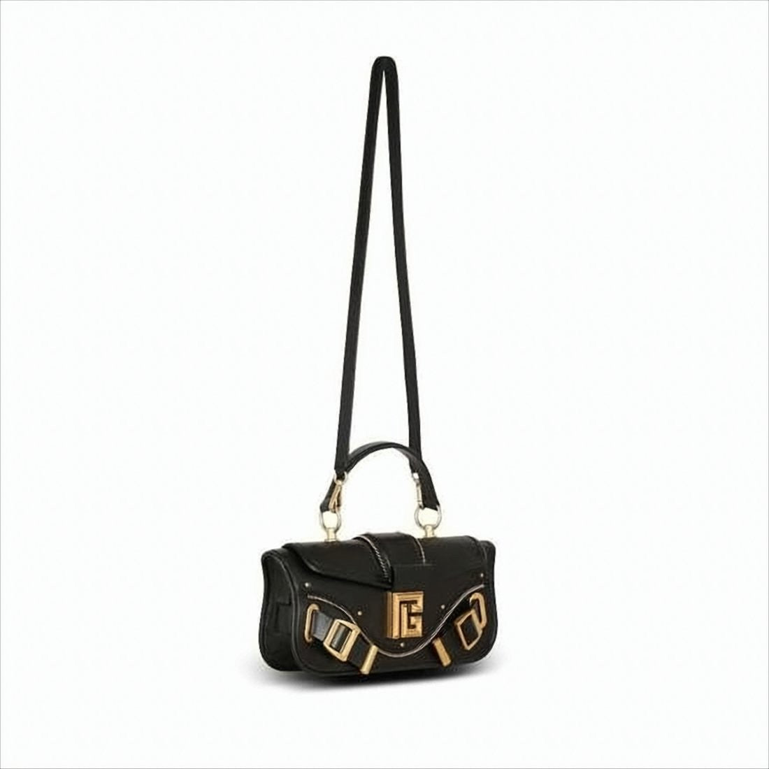 Balmain Structured Black Cowhide Leather Shoulder Bag