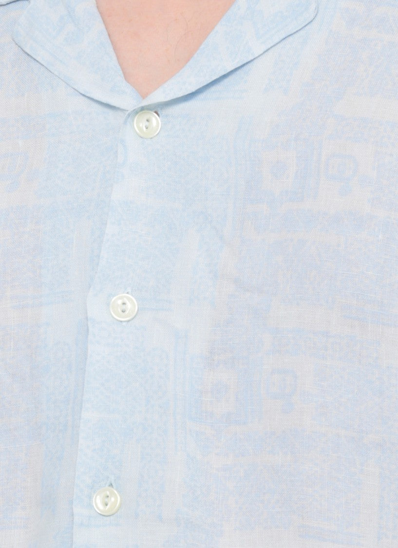 120% Lino Light Blue Geometric Linen Shirt