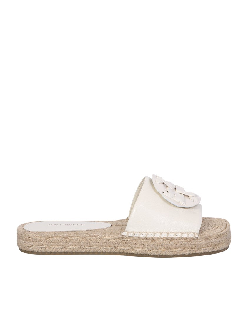 Tory Burch White Slider-Espadrillas Sandals