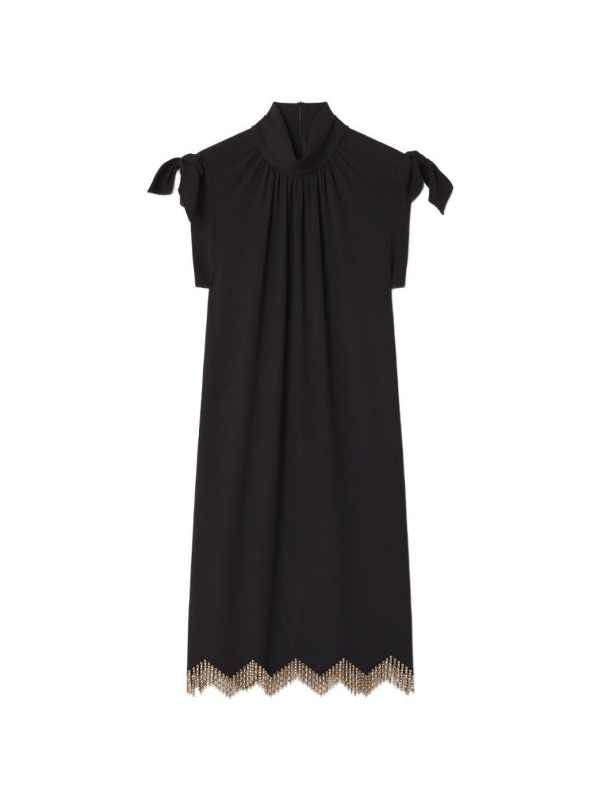 Lanvin Silk And Nylon Midi Dress With Tied Bow Sleeves