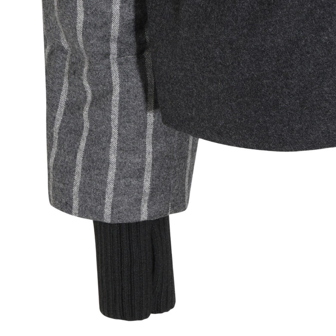 Thom Browne Patchwork Wool Ribbed Collar Toggle Coat