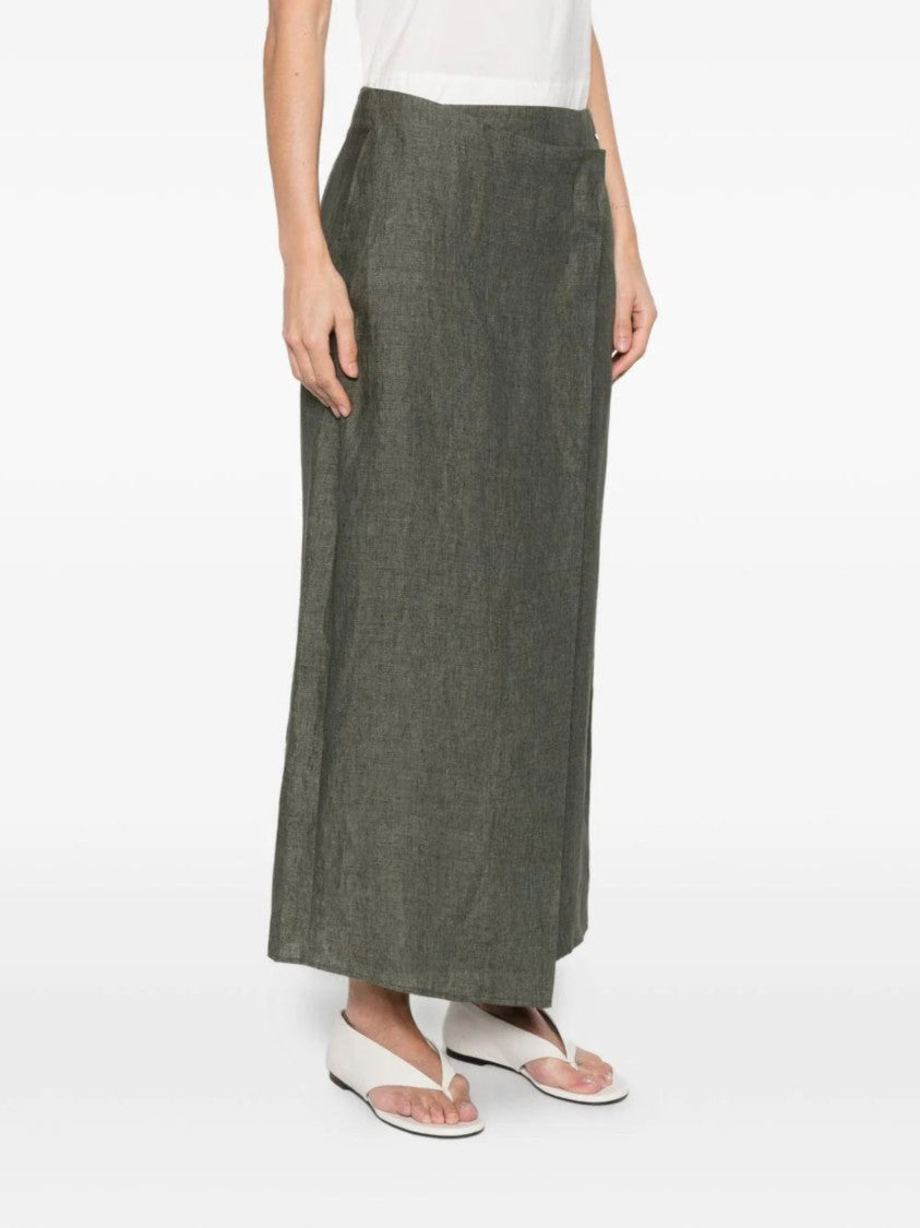 Herno Green Asymmetric Hem Linen Skirt