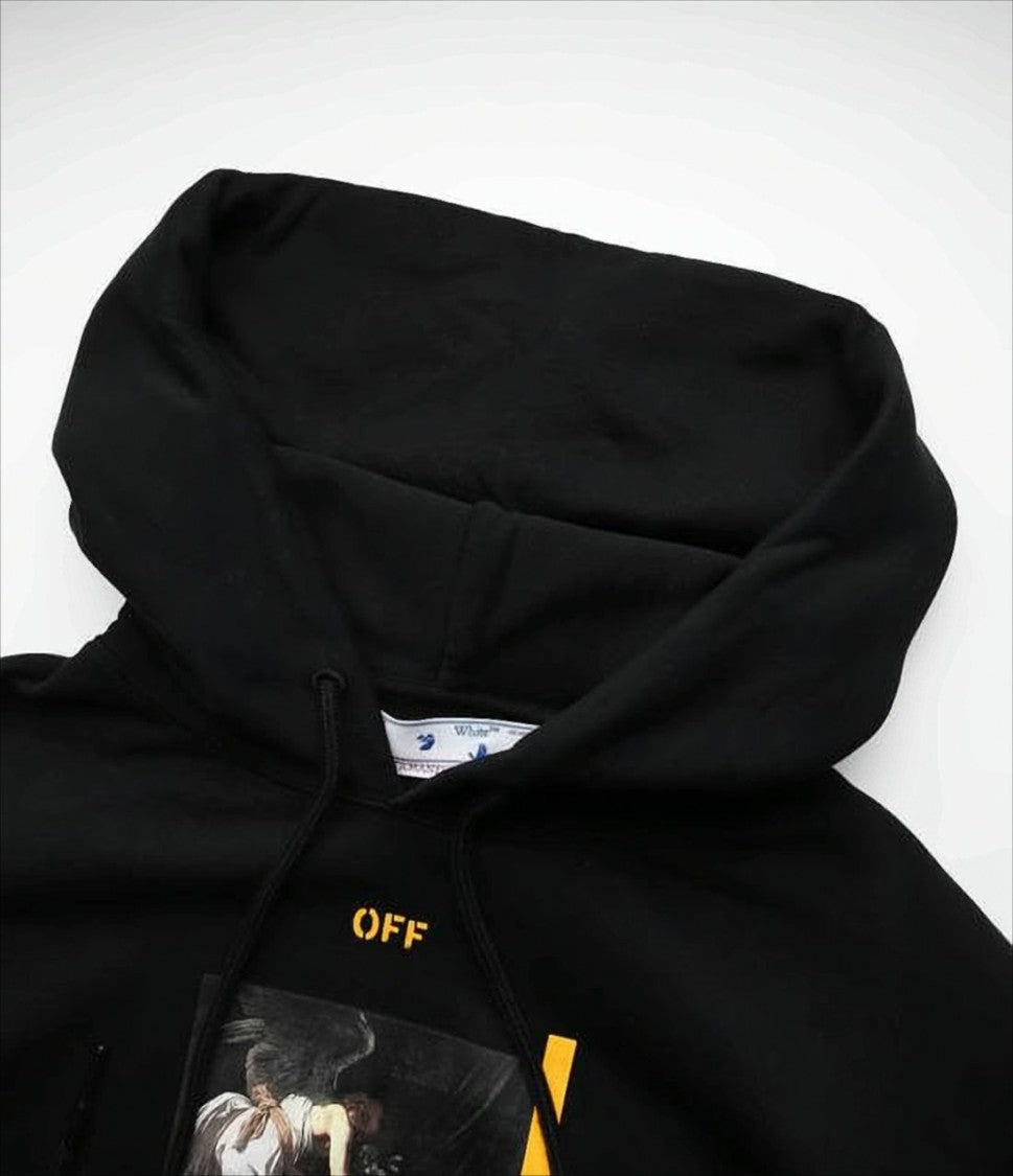 Off-White Black Hoodie With Graphic Print And Iconic Arrow Motif