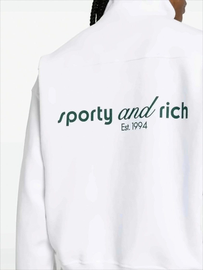 Sporty And Rich Half-Zip Long Sleeve Cotton Pullover With Ribbed Details